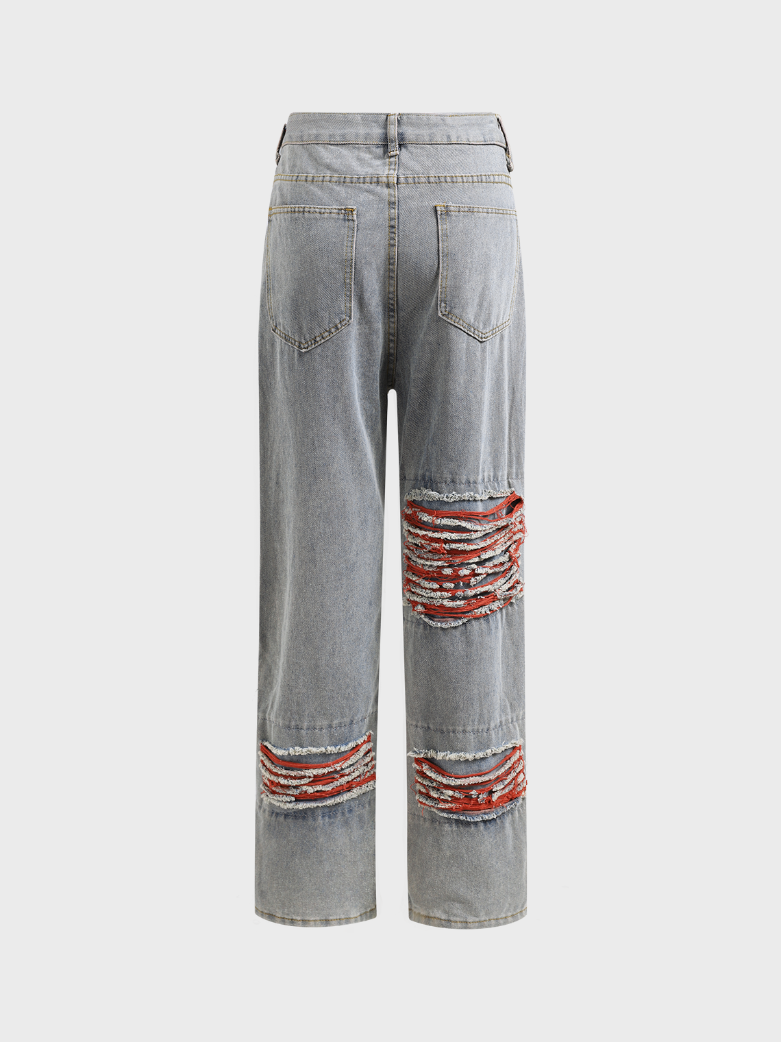 Denim Embroidery Color Block Straight Jeans