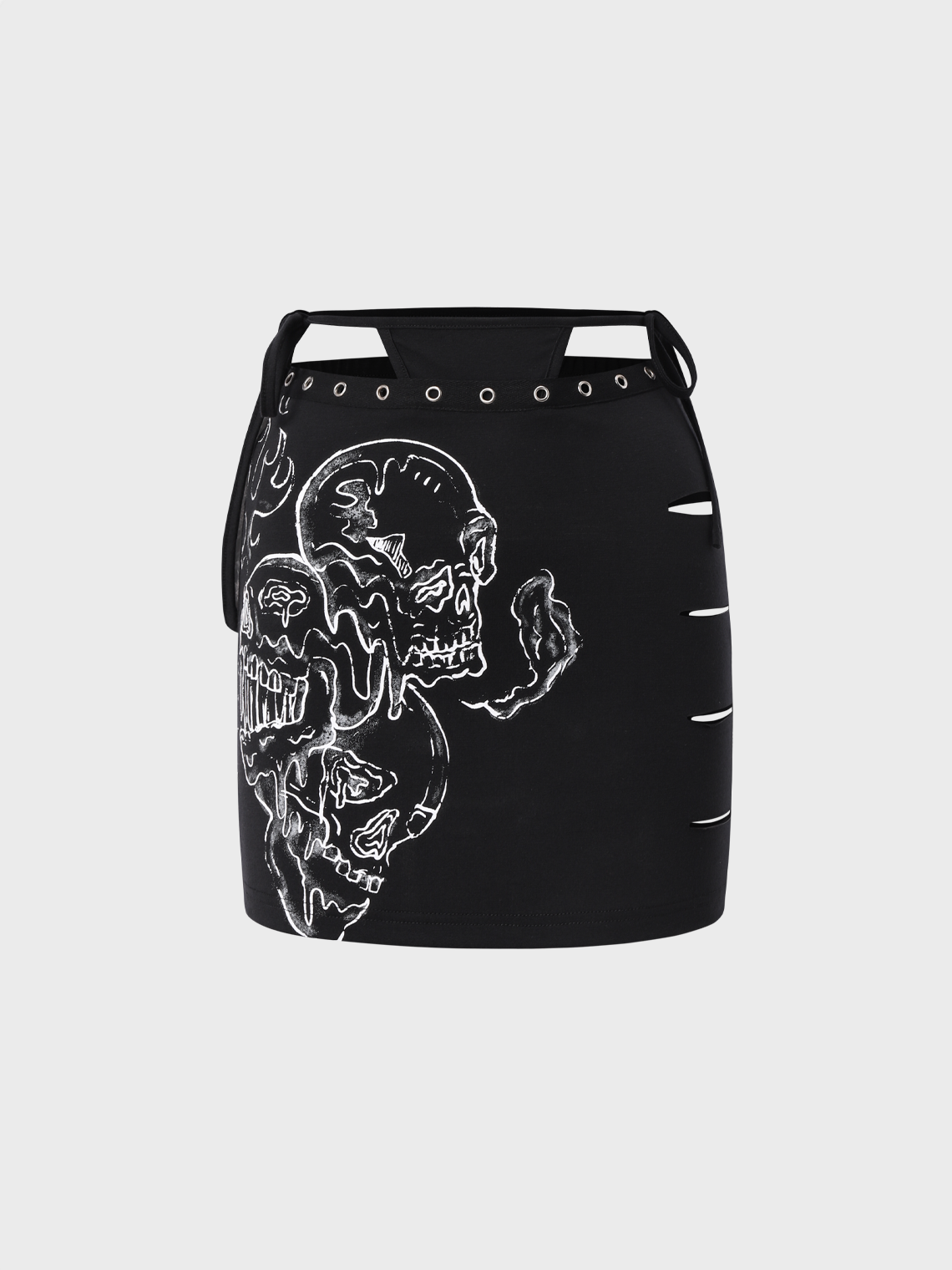 Punk Black Lace-Up Design Skull Cut Out Halloween Bottom Skirt