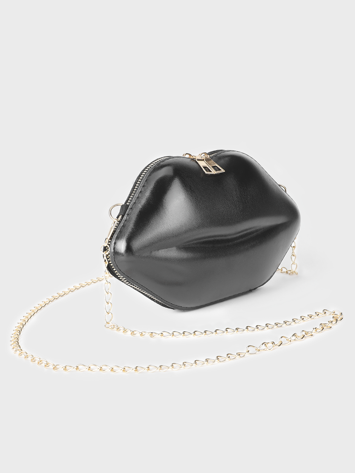 Metallic PU Sliver Lip Shape Bag