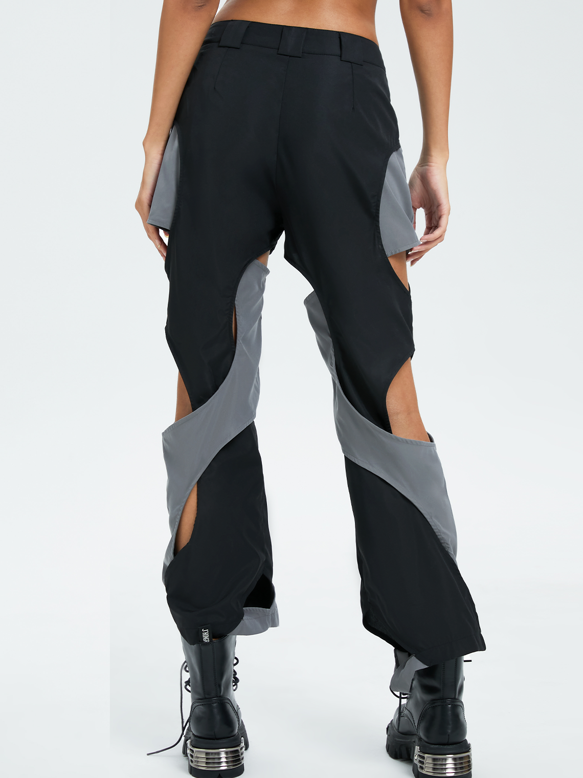 Street Gray Color block Cut out Bottom Pants