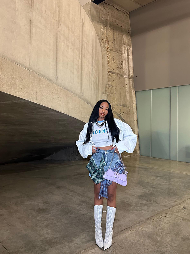 Denim Patchwork Plaid Short Skirt