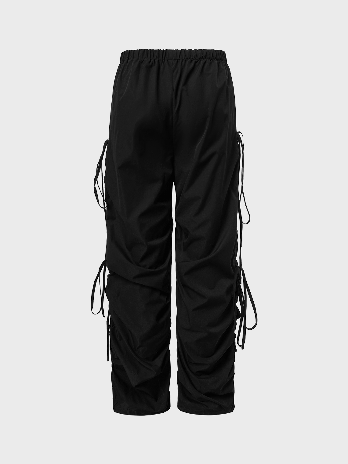 Street Black Drawstring Wrinkle Bottom Pants