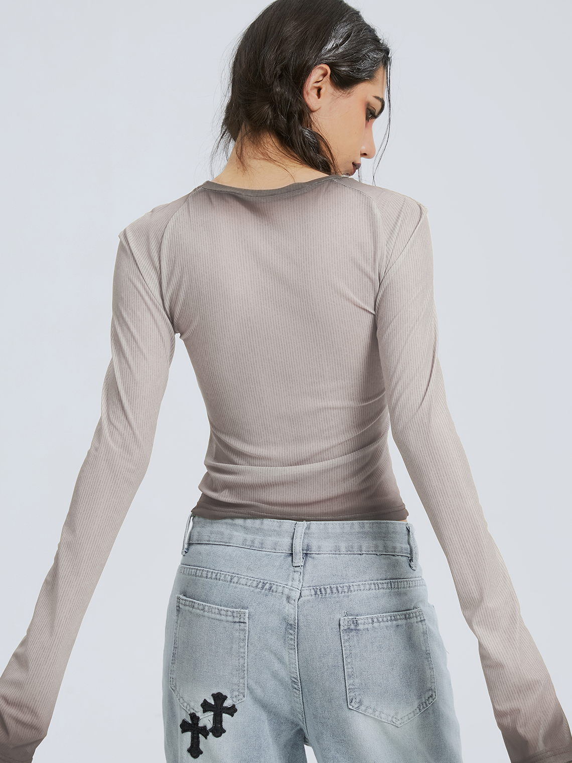 Crew Neck Ombre Extra-Long Sleeve T-Shirt