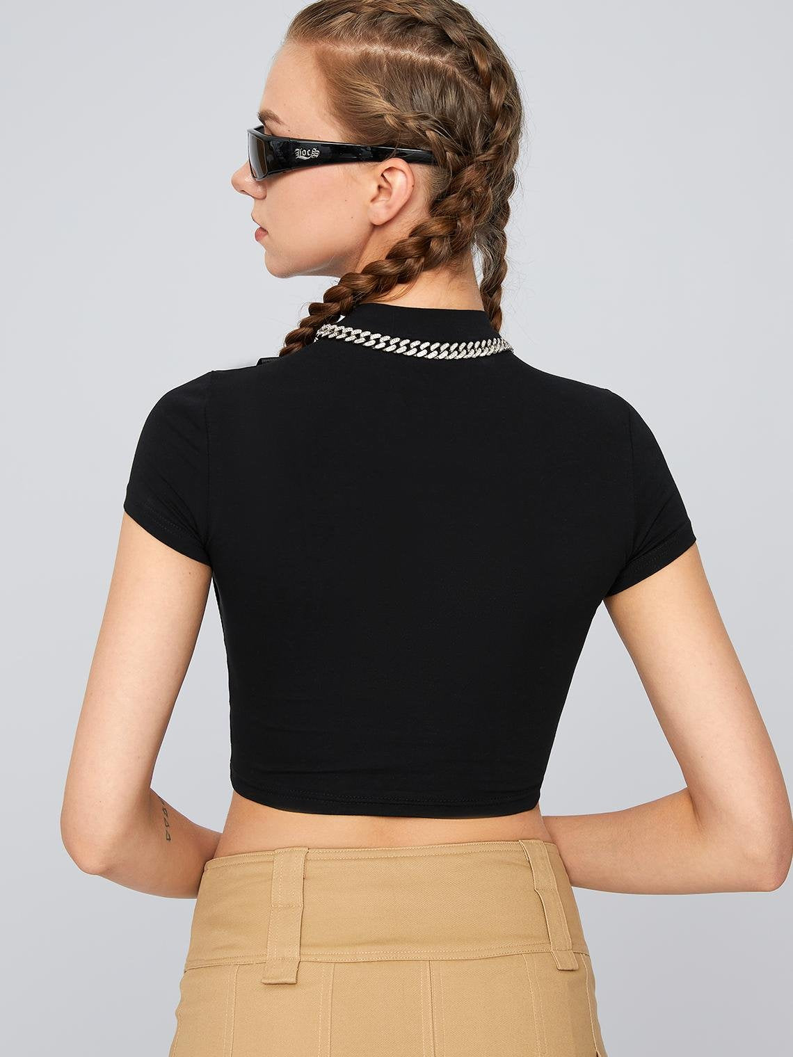 Street Black Slim Buckle Top T-Shirt