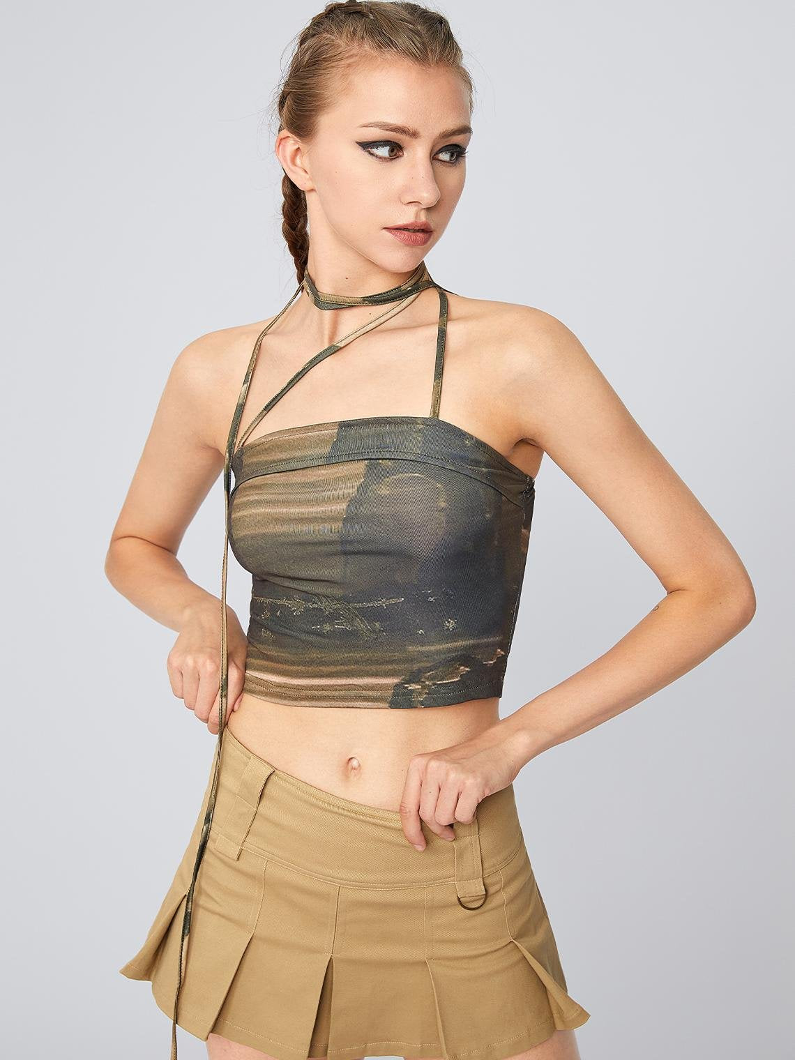 Y2K Army Green Lace-Up Design Sleeveless Top Tank Top & Cami