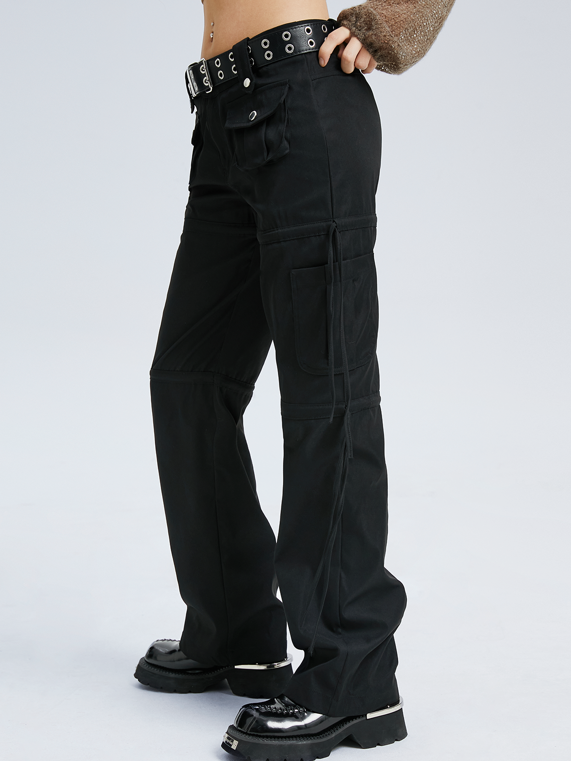 Pockets Drawstring Plain Cargo Pants