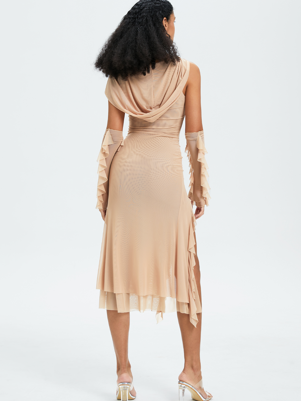 Punk Khaki Mesh Crossed front Dress Midi Dress