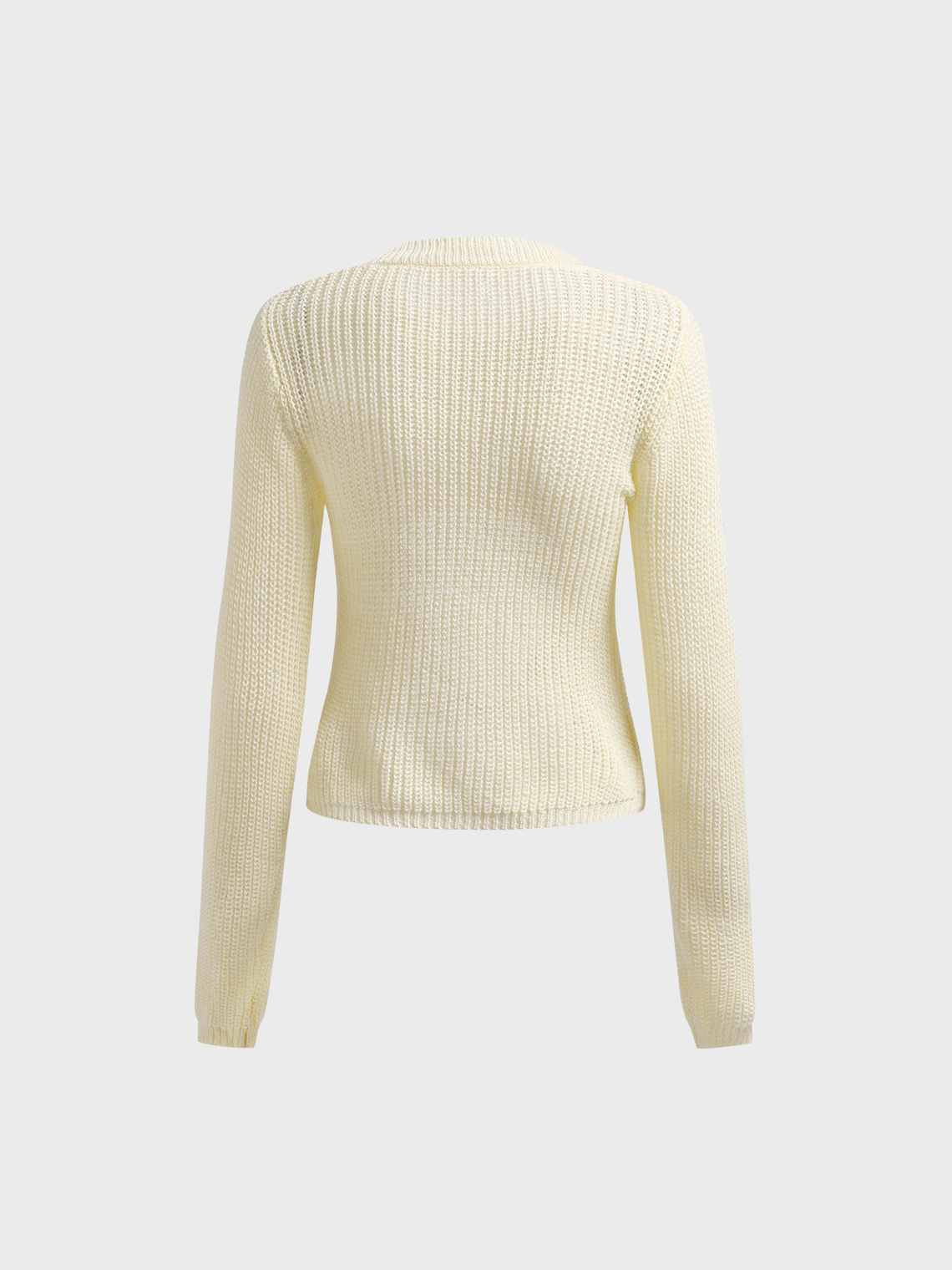 Knitted Cut Out Crew Neck Plain Long Sleeve Sweater