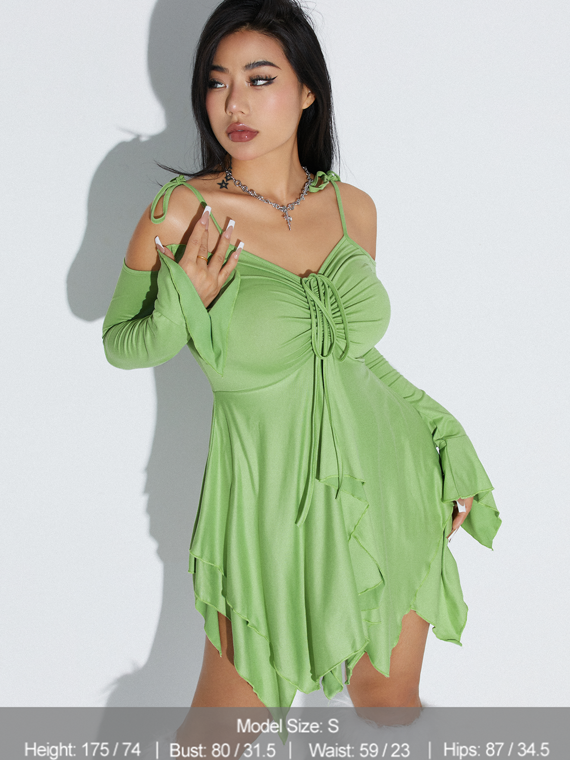 Irregular Hem Strapless Plain Long Sleeve Short Dress