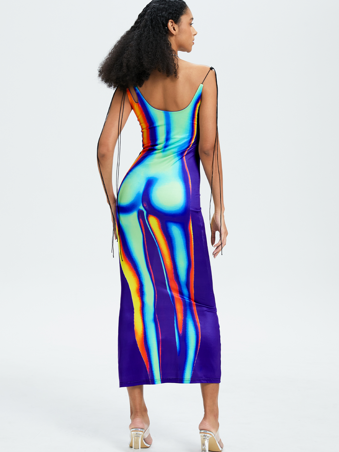 Y2k Multicolor Thermal body print Asymmetrical design Dress Midi Dress