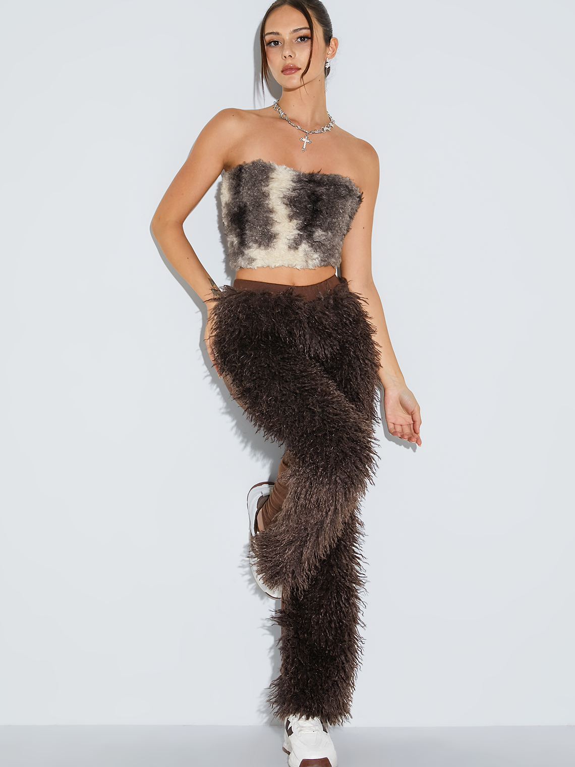 Fuzzy Faux Fur Color Block Tube Top