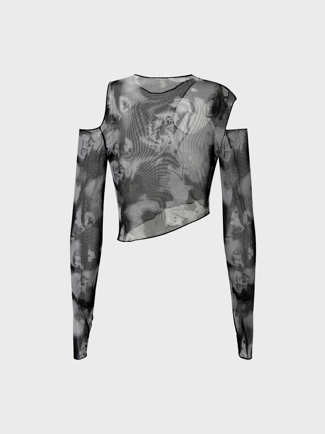 Edgy Black Tie Dye Asymmetrical Design Mesh Top Women Top