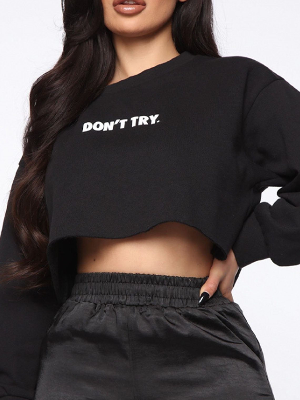 Basic Crew Neck Text Letters Long Sleeve Sweatershirt