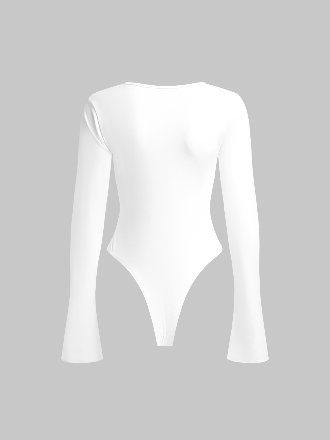 Cut Out Notched Plain Long Sleeve Bodysuit