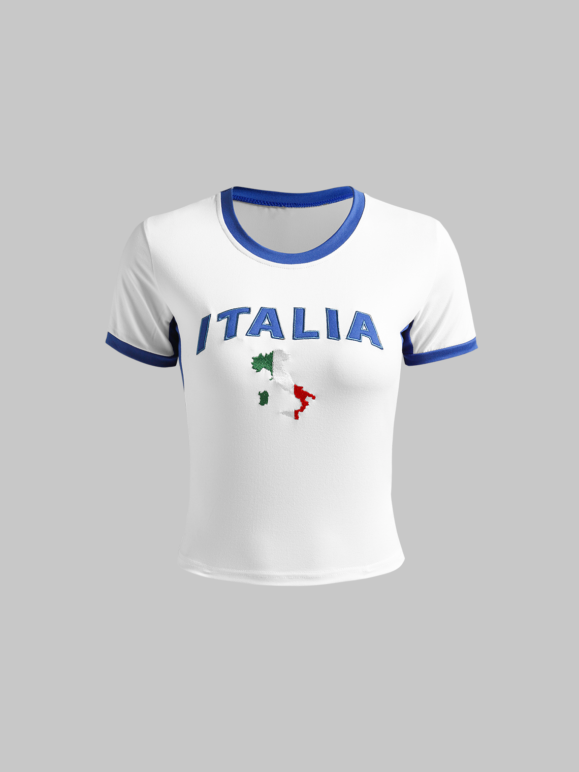 Italia Color Block Crew Neck Letter Pattern Short Sleeve T-Shirt