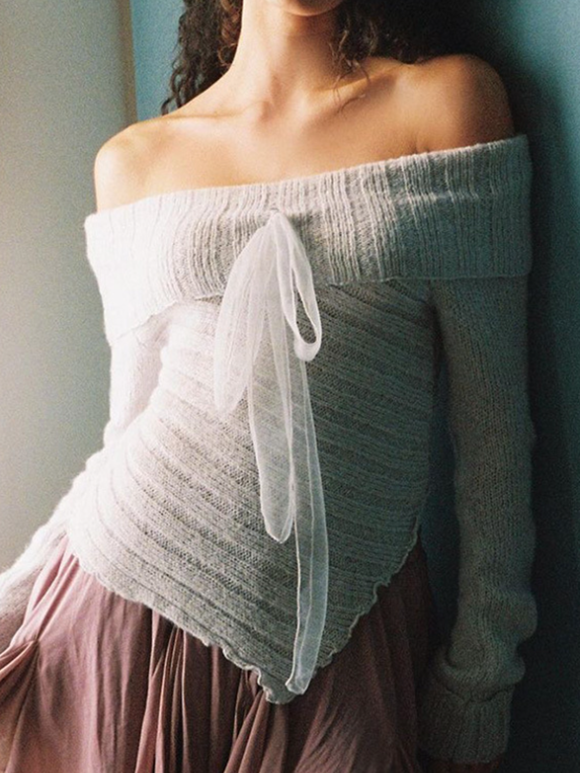 Boat Neck Plain Long Sleeve Sweater