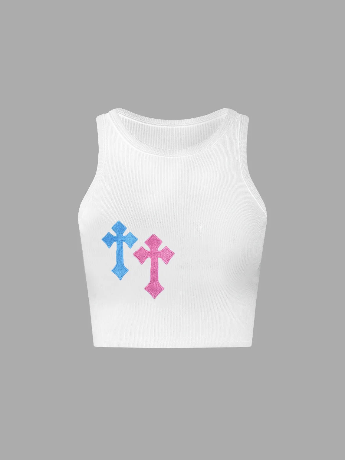 Y2K White Cross embroidery Basic Top Tank Top & Cami