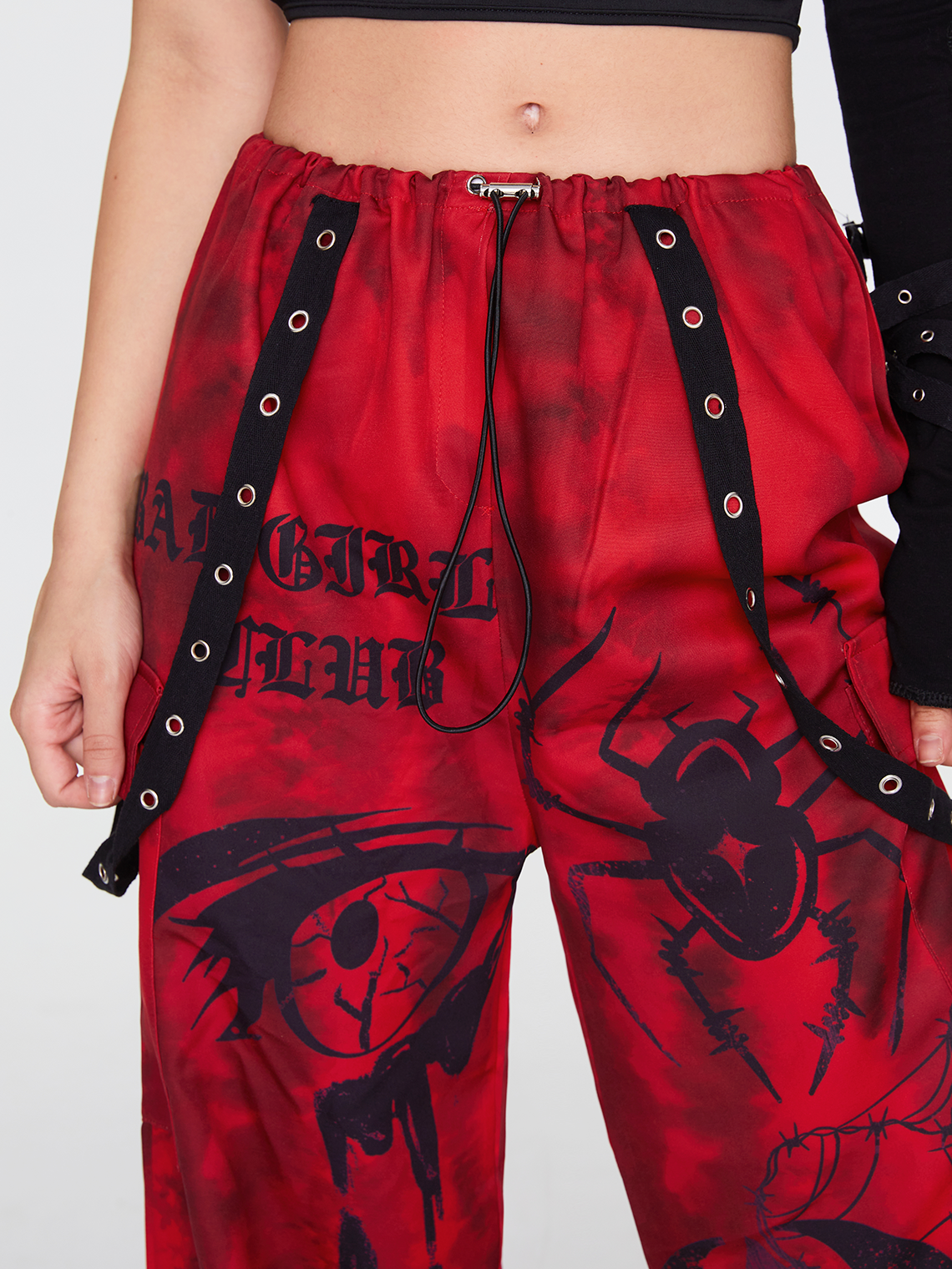 Punk Red Graffiti Removable Straps Cargo Halloween Bottom Pants