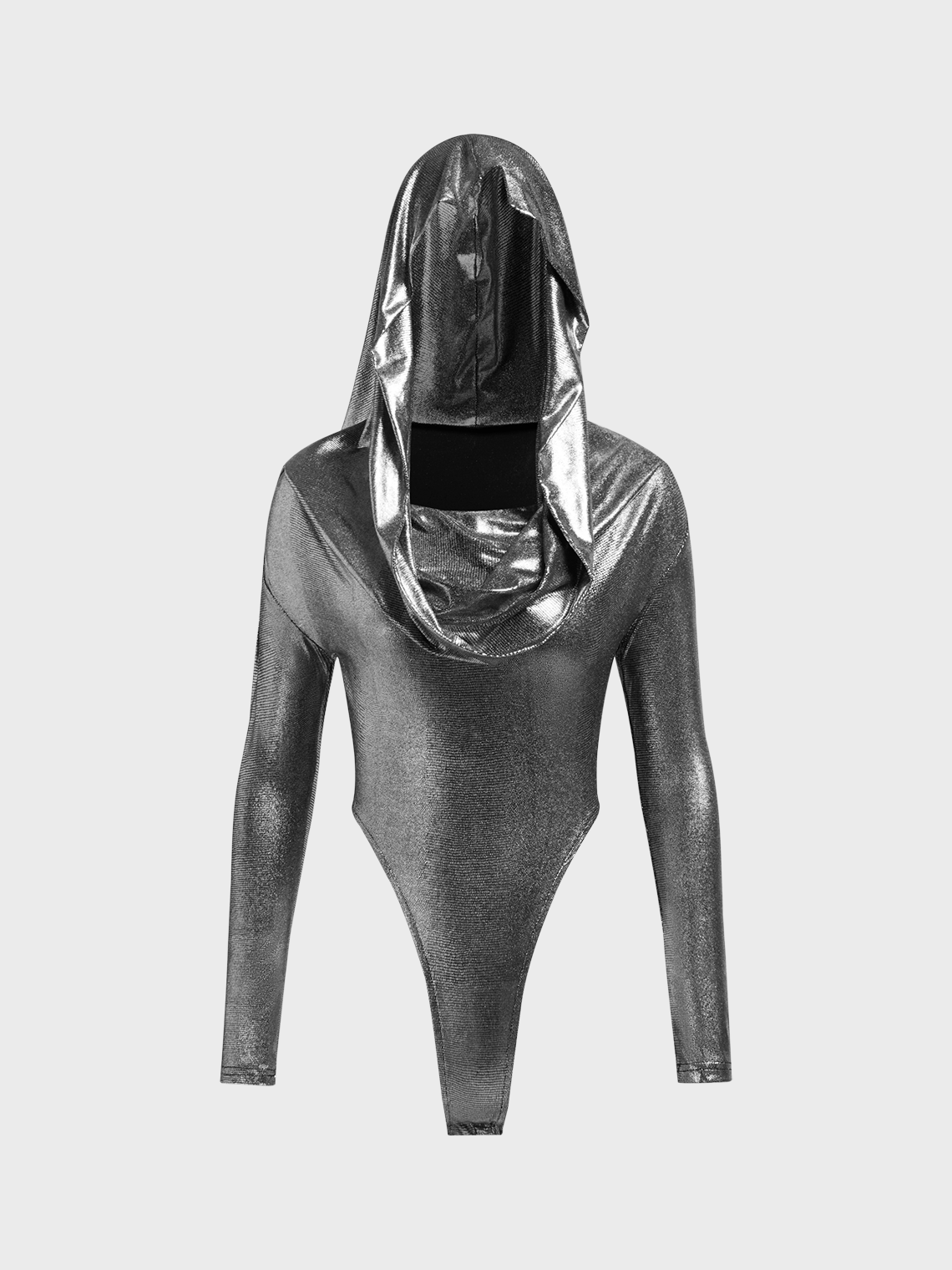 Metallic Hoodie Sliver Long Sleeve Bodysuit