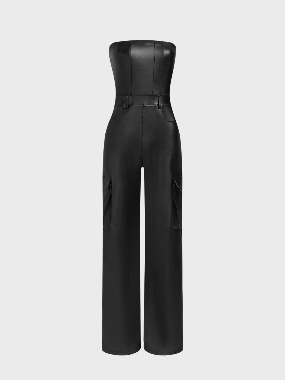 PU Strapless Plain Tube Jumpsuit