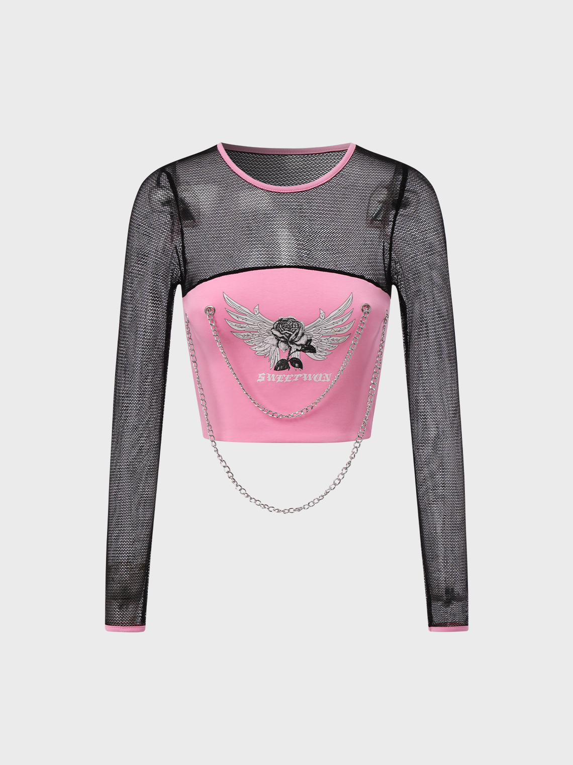 Y2K Pink Slim Mesh Patchwork Top T-Shirt