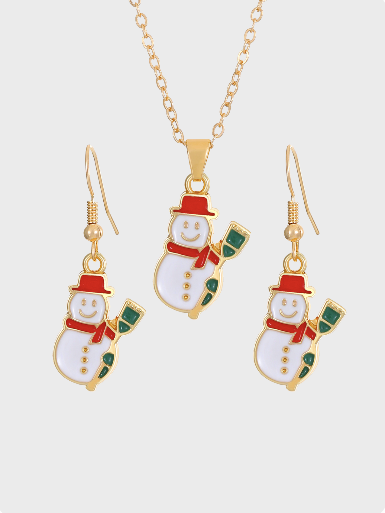 Metal Christmas Snowman Necklace with Earrings