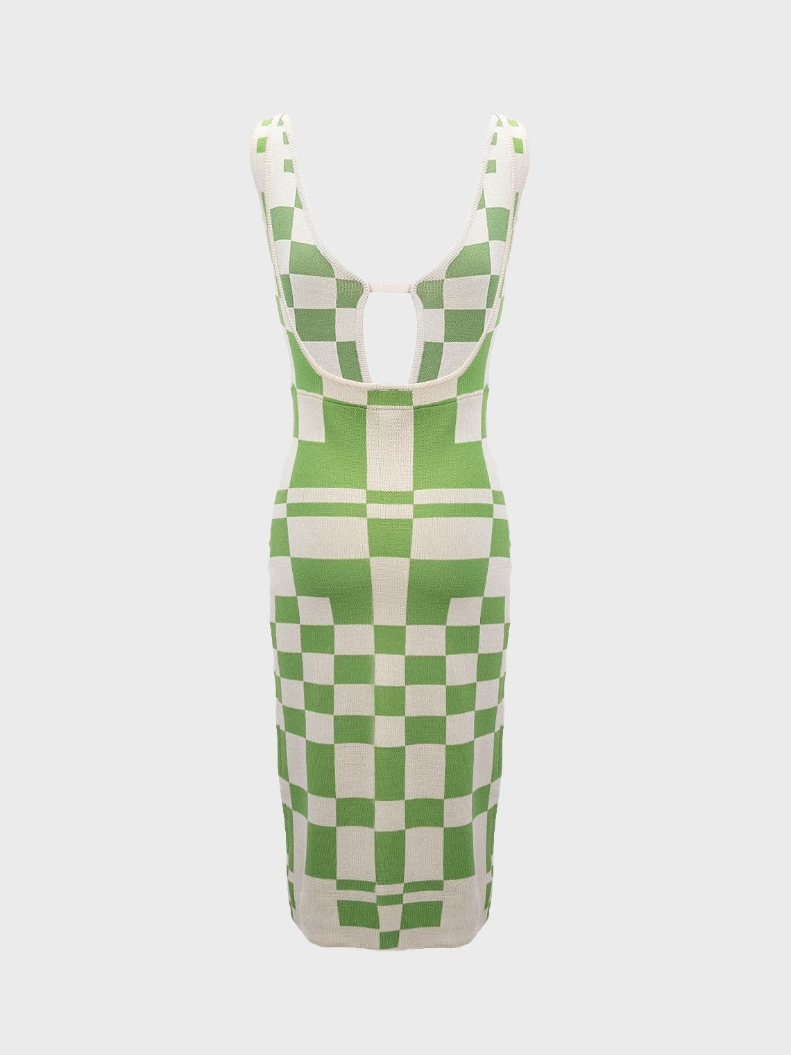 Y2K Vacation Green Spaghetti Strap Sleeveless Geometric Design Vocation Dress