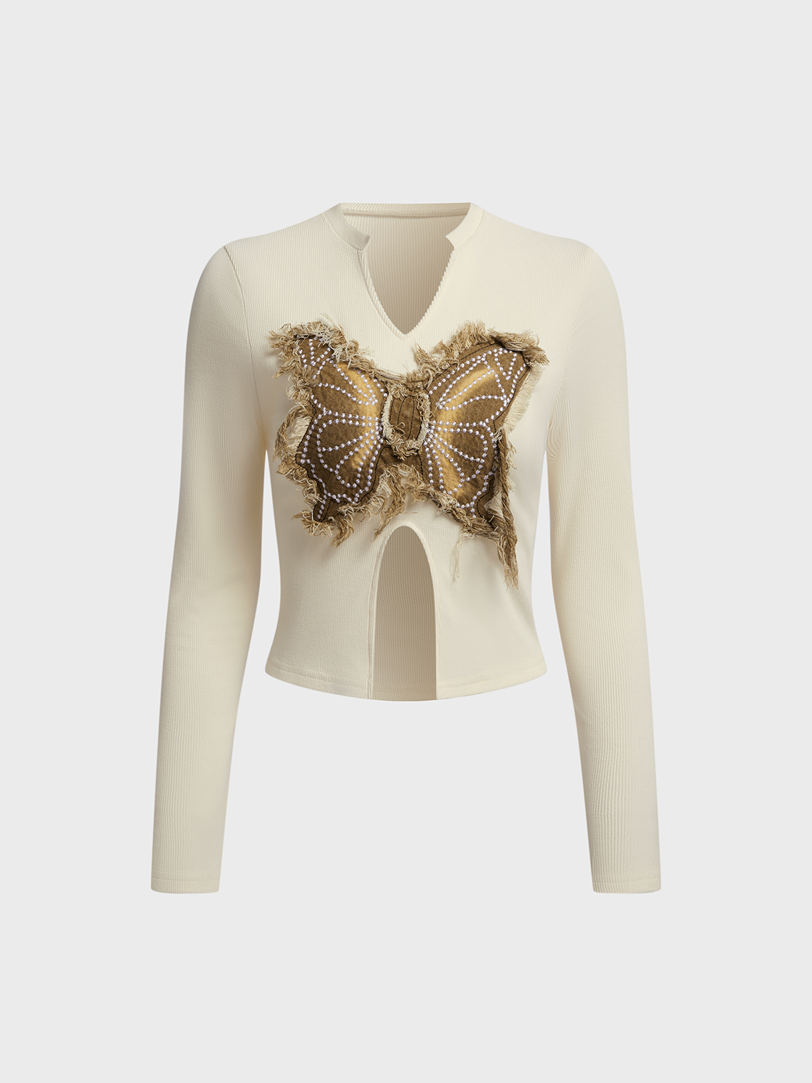 V Neck Butterfly Long Sleeve T-Shirt