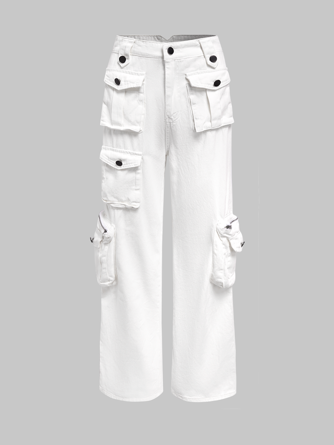 Street White Cargo Pockets Bottom Pants