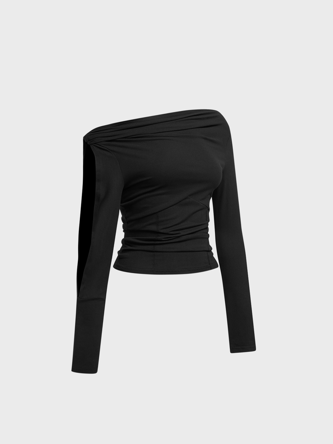 Cut Out One Shoulder Plain Long Sleeve Shirt