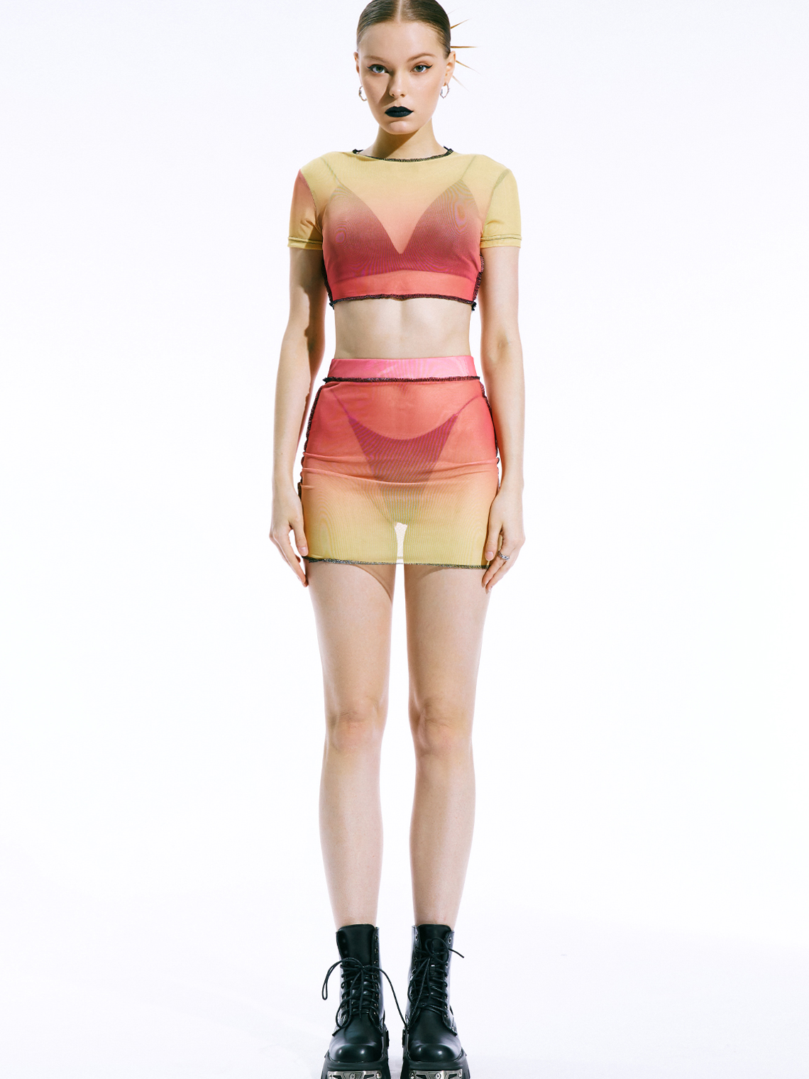 Edgy Multicolor Ombre Mesh Two-Piece Set