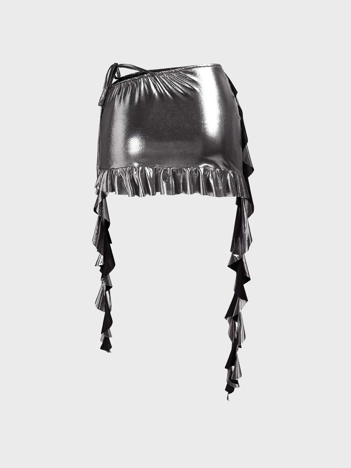 Y2k Silver Ruffles Asymmetrical design Bottom Skirt