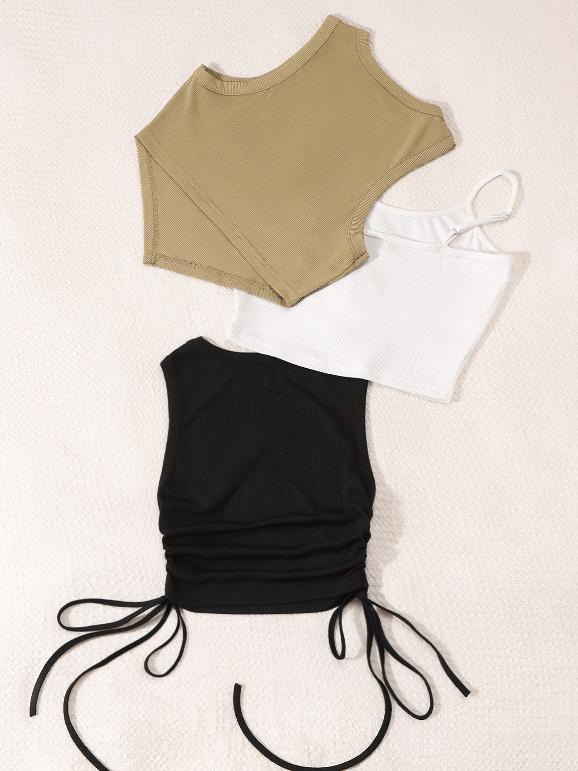 Y2K Three-Piece Set Casual Drawstring Irregular Hem Top Tank Top & Cami