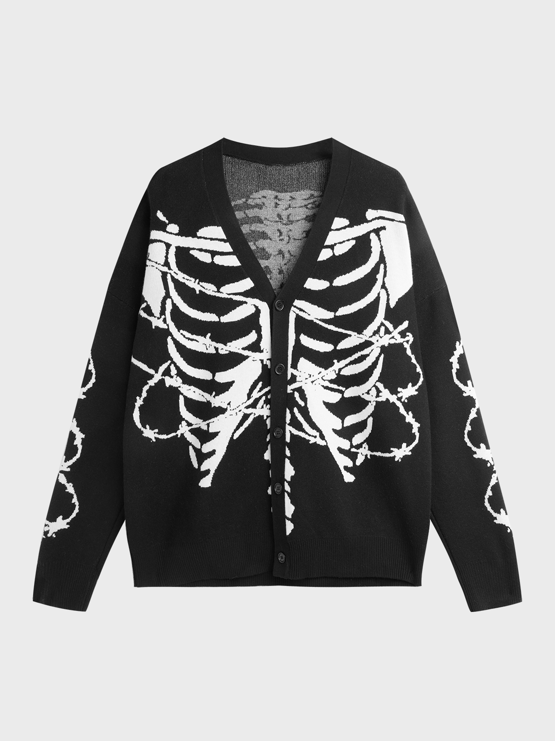 Knitted V Neck Skull Long Sleeve Cardigan