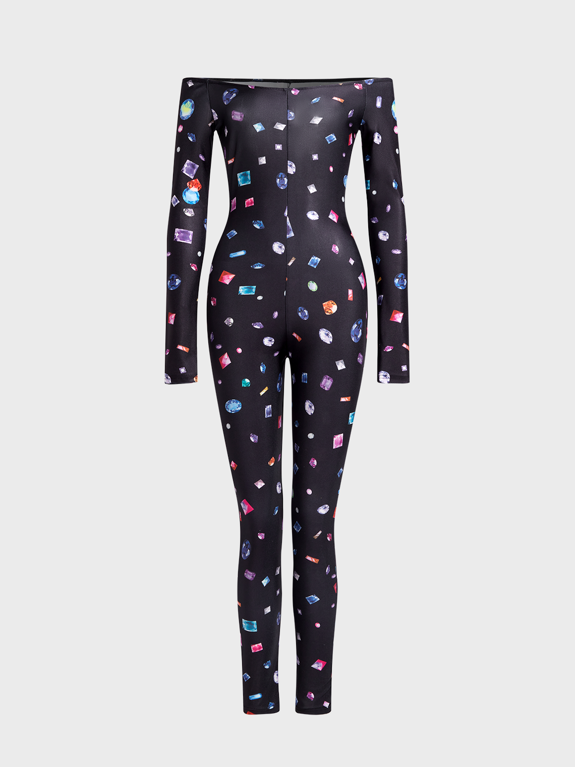 Boat Neck Polka Dots Long Sleeve Jumpsuit