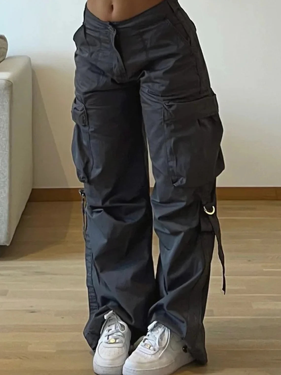 High Waist Plain Pocket Cargo Pants