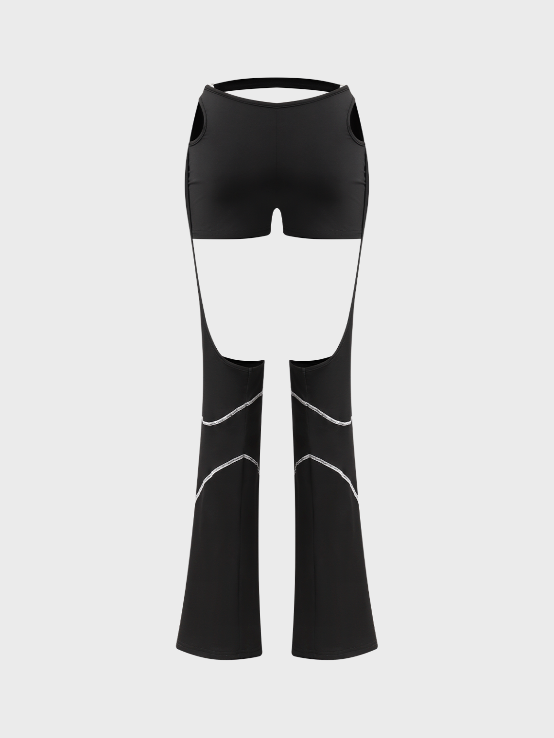 Street Black Cut out Double layer Bottom Pants