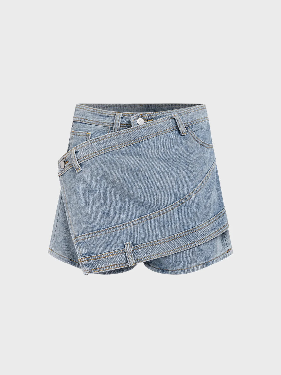 Denim Asymmetrical Plain Shorts