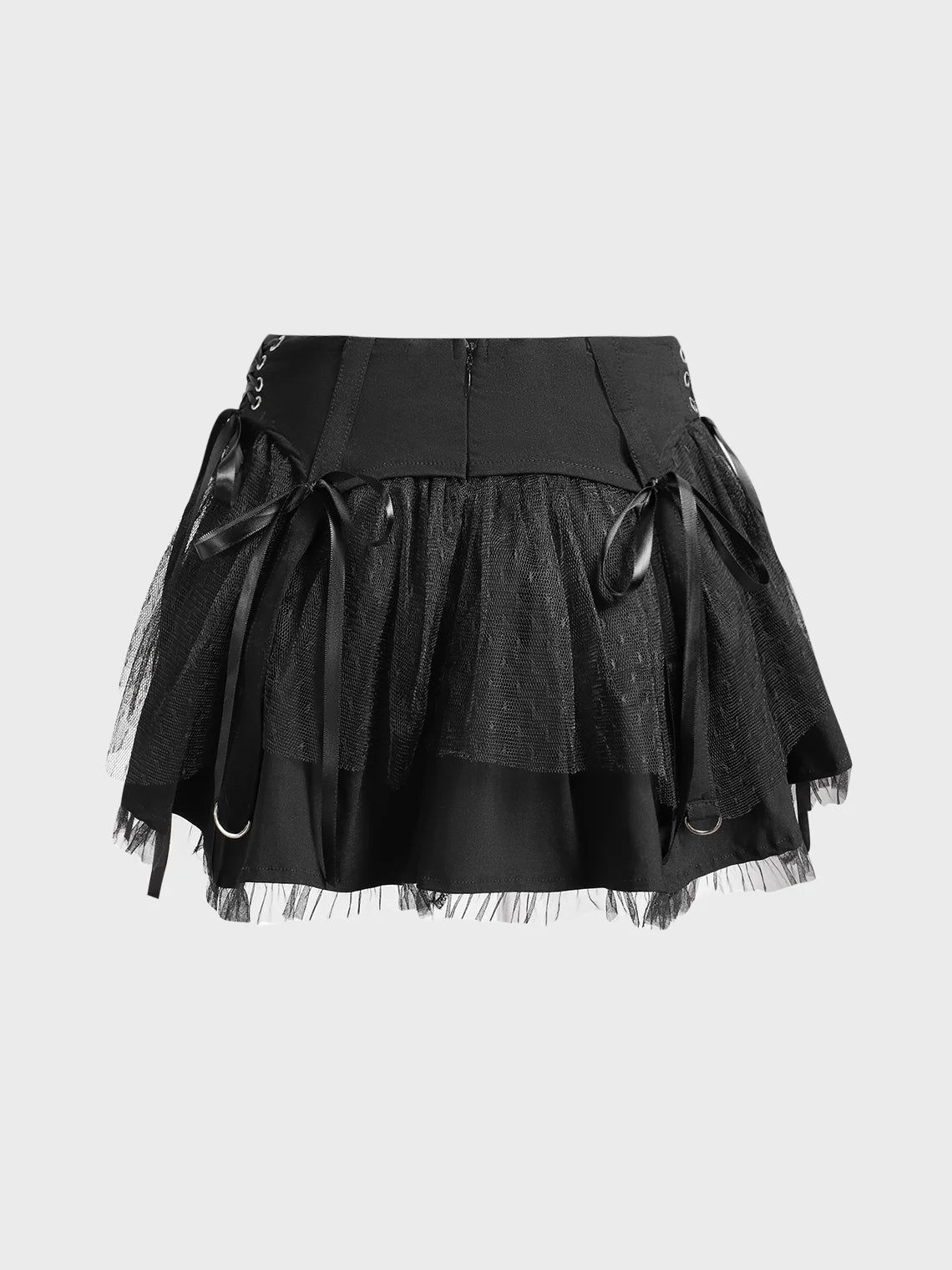 Punk Black Sleated Lace up Bottom Skirt