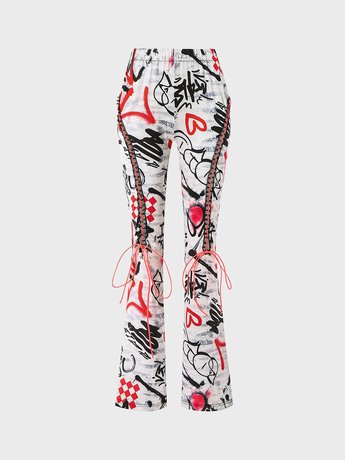 Punk White Lace-Up Design Graffiti Halloween Bottom Pants