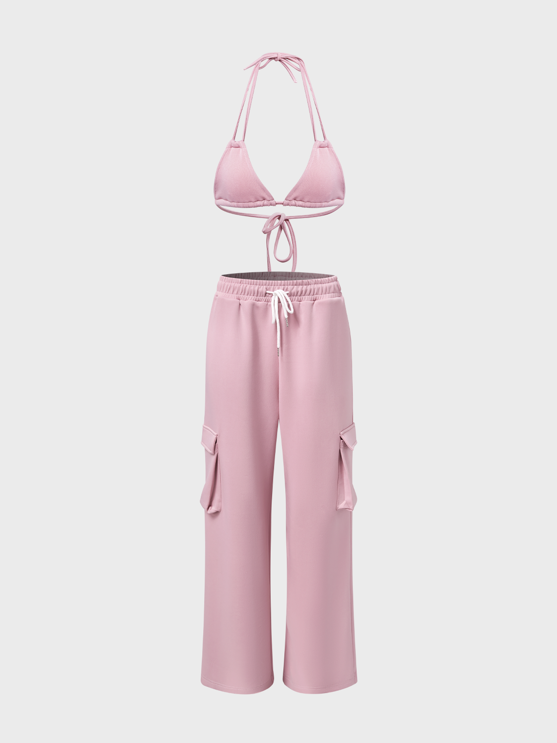 Street Pink Bikini Cargo Pockets Two-Piece Set