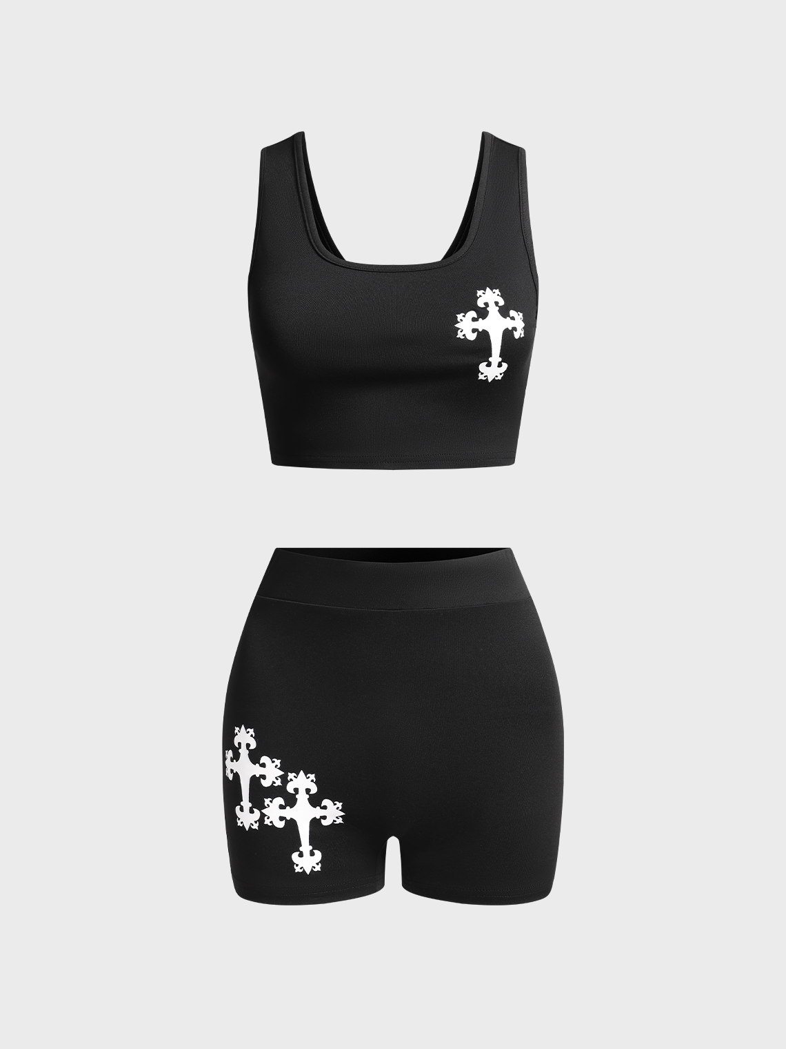 Activewear Street White Cross print Two-Piece Set