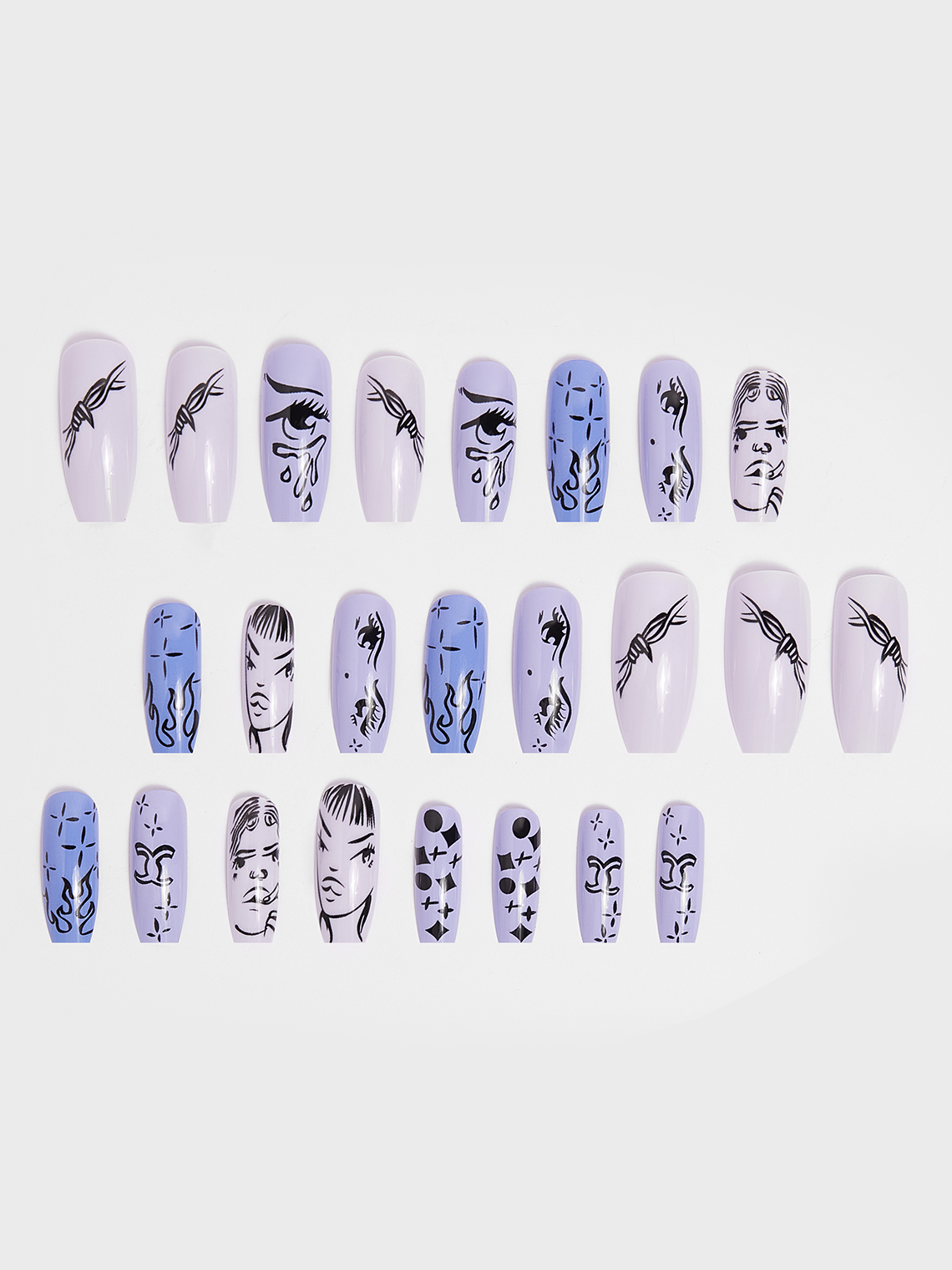 24pcs Graffiti Art Nails With Glue