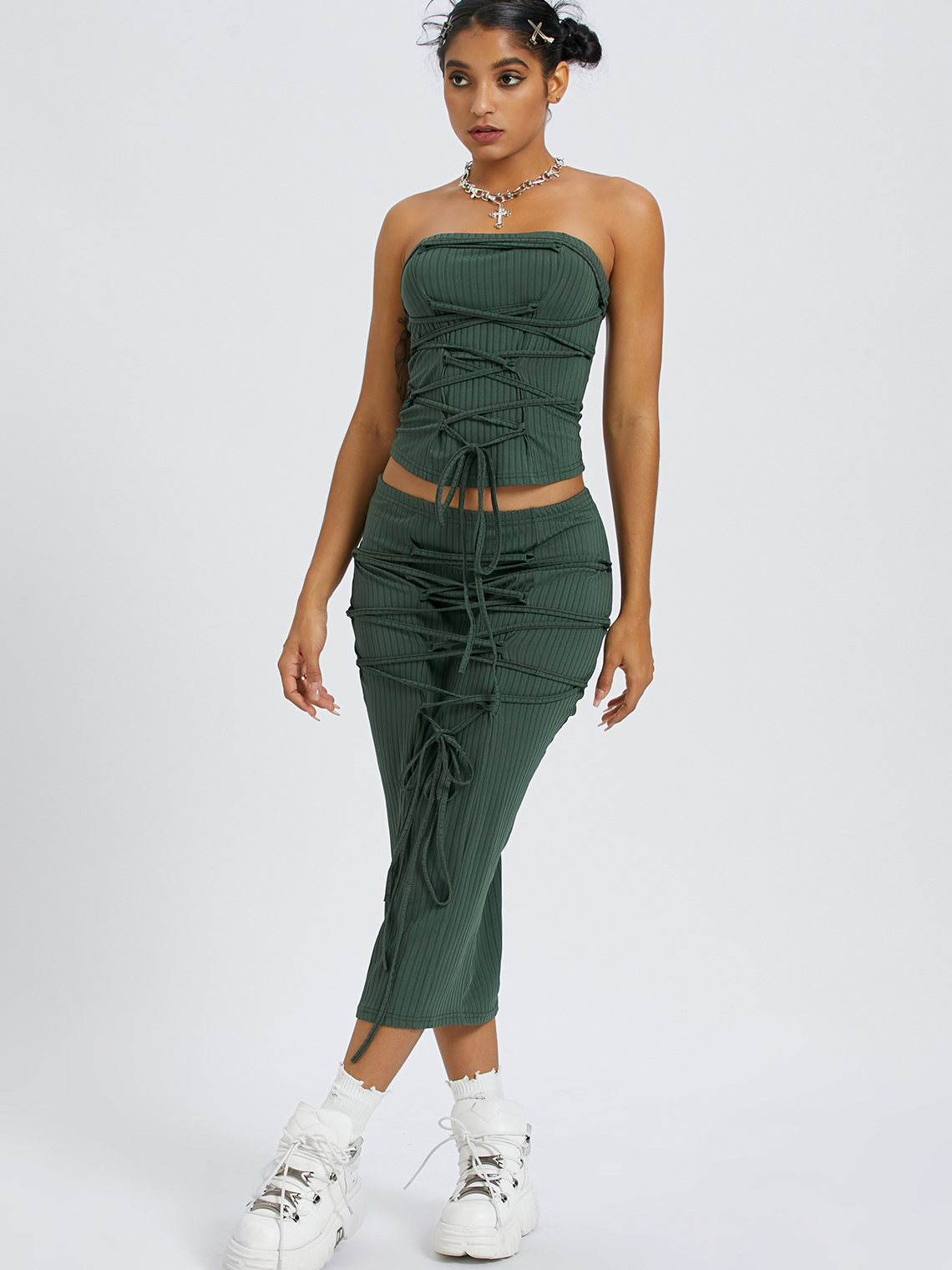 Y2k Darkgreen Two-Piece Set