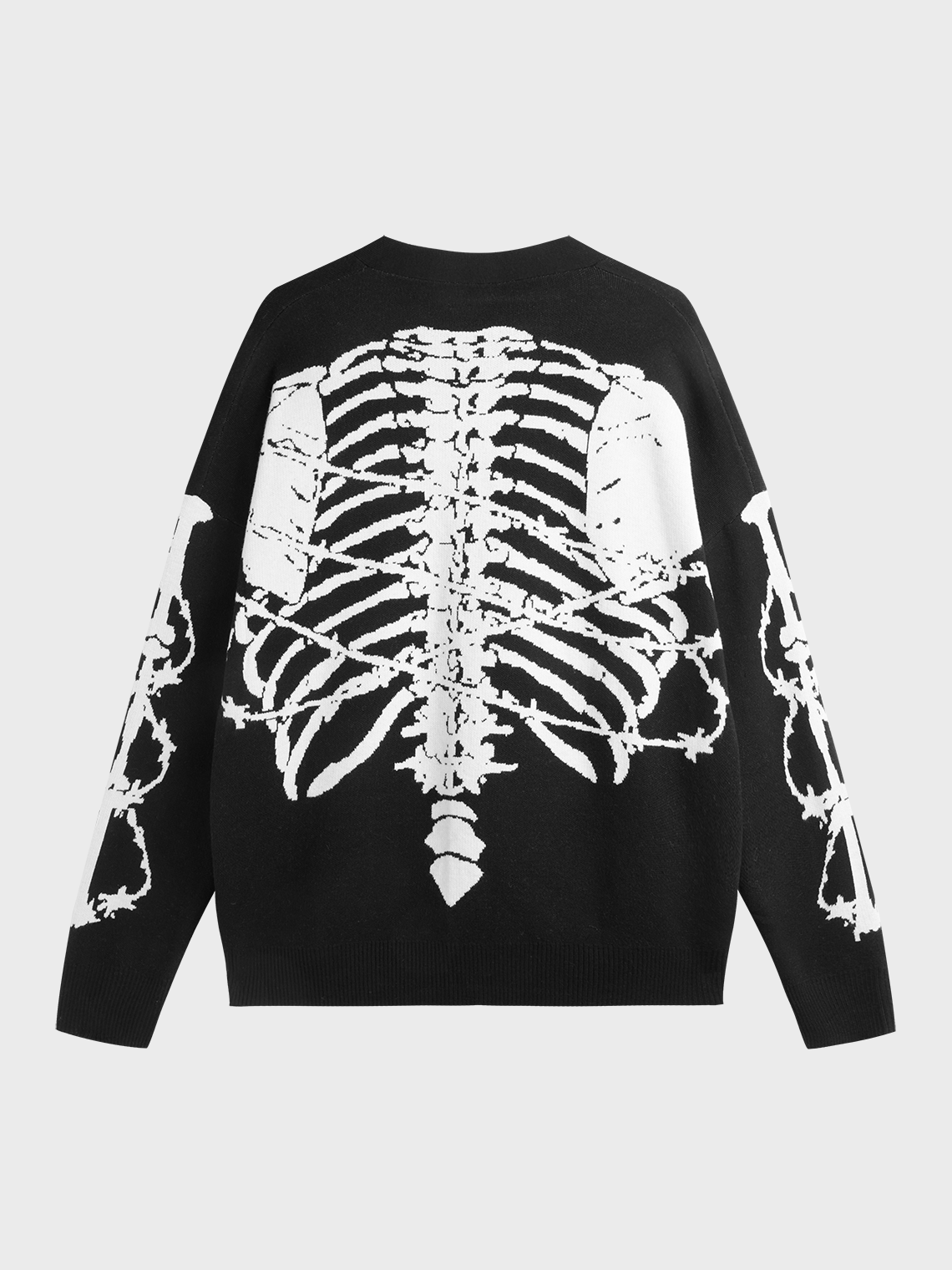 Knitted V Neck Skull Long Sleeve Cardigan