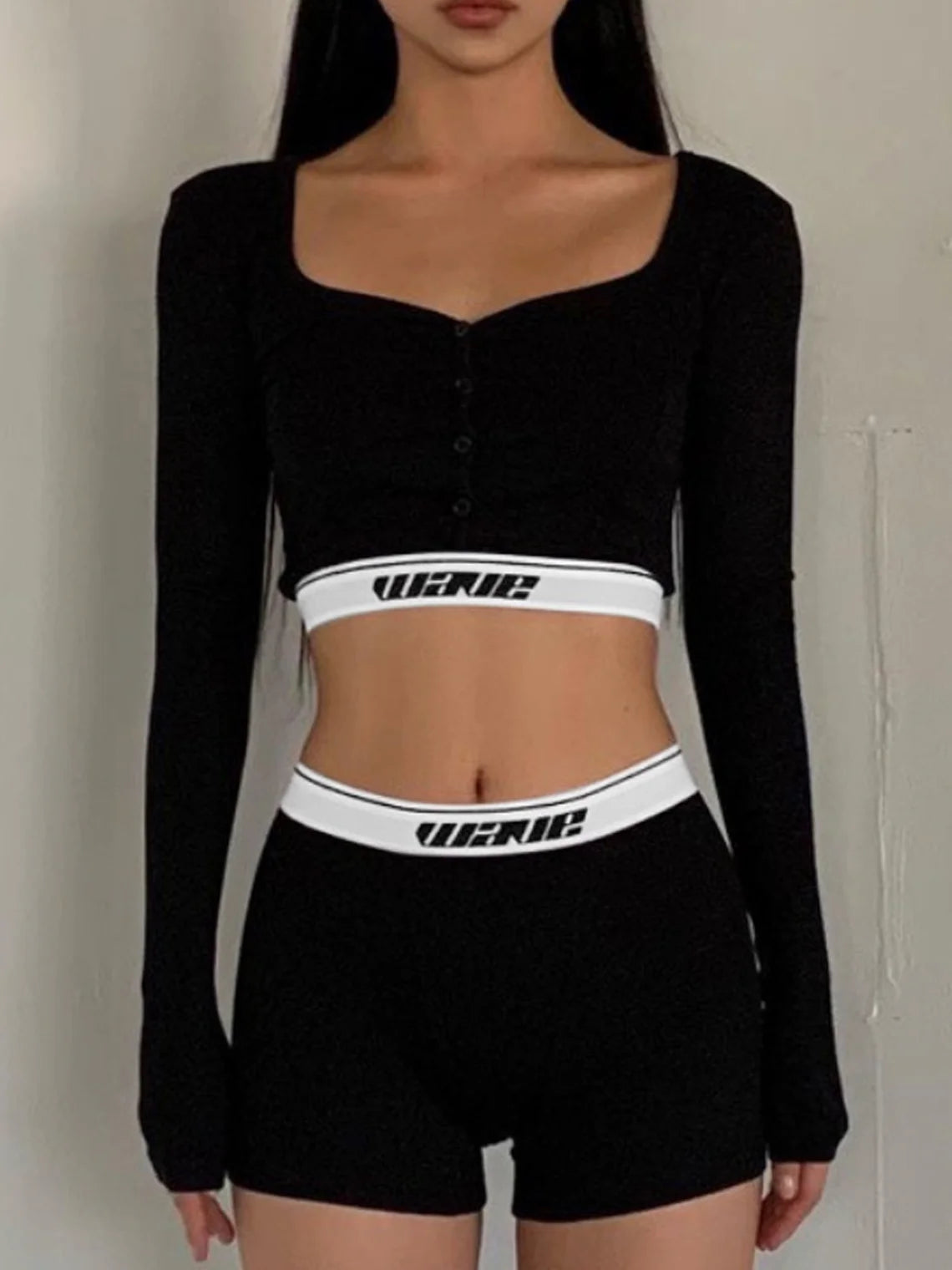 Text Letters Long Sleeve Top With Pants Two-Piece Set