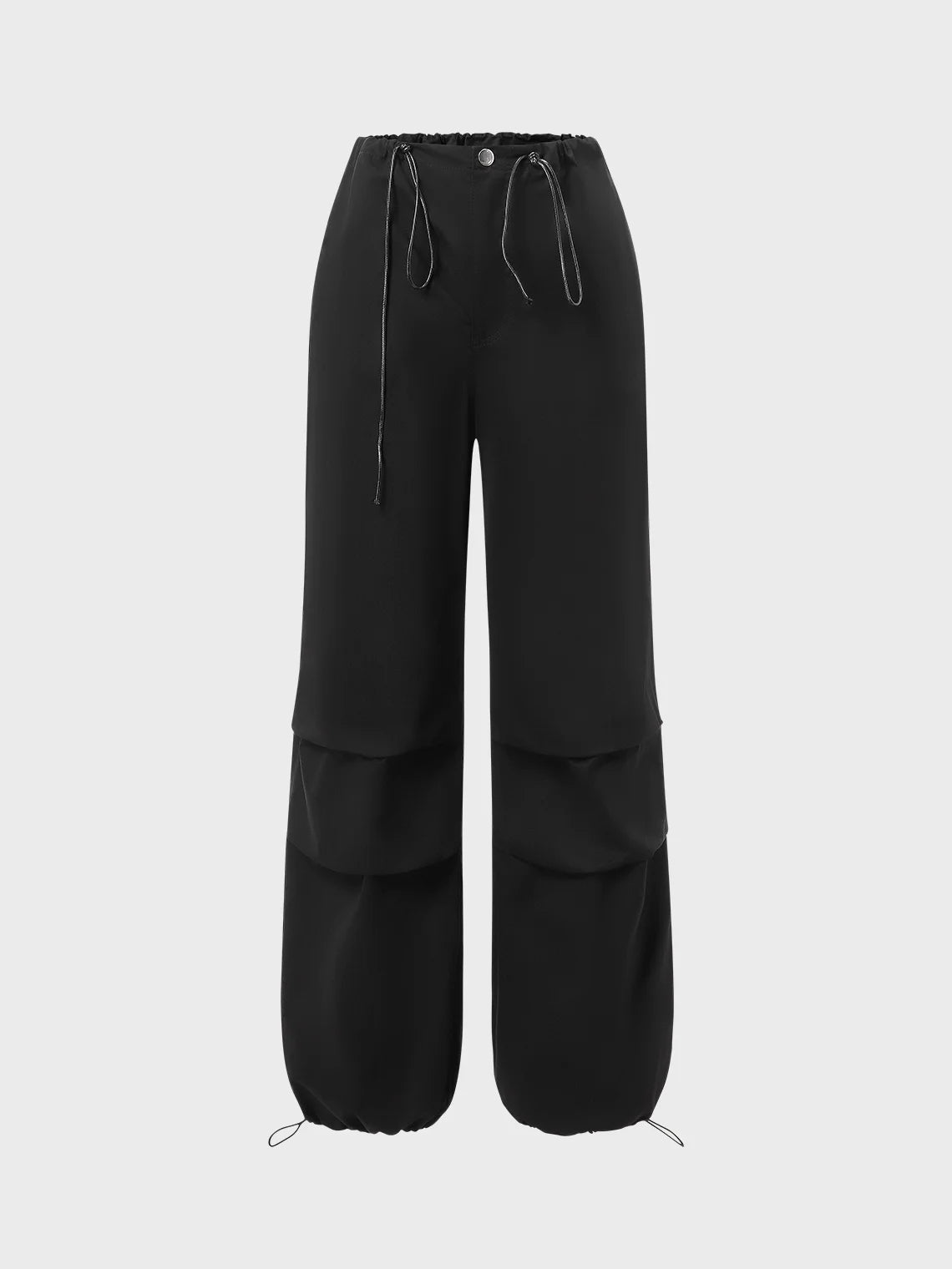 Street Black Cargo Drawstring Bottom Pants