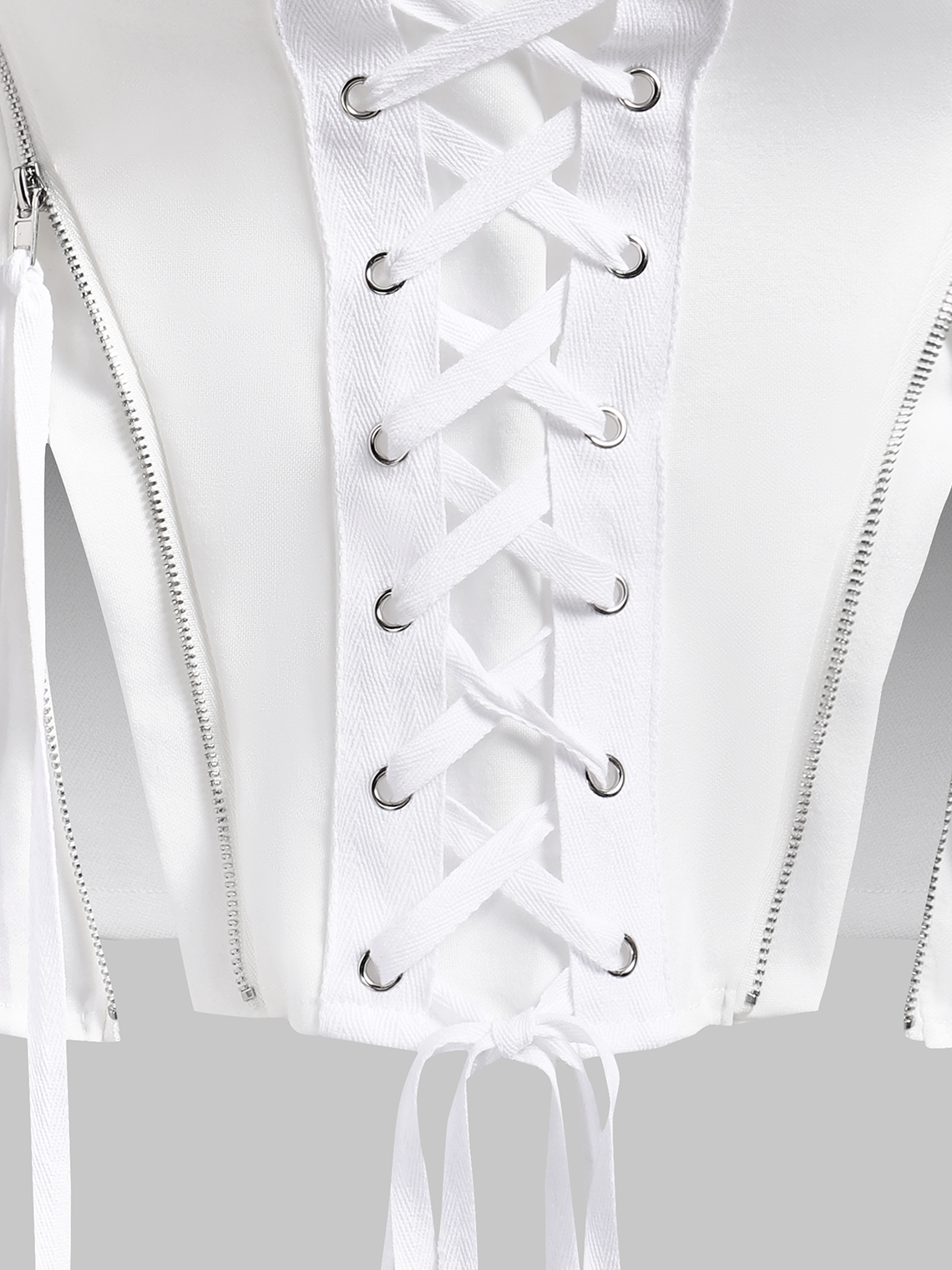 Street White Zip up Lace up Top Women Top