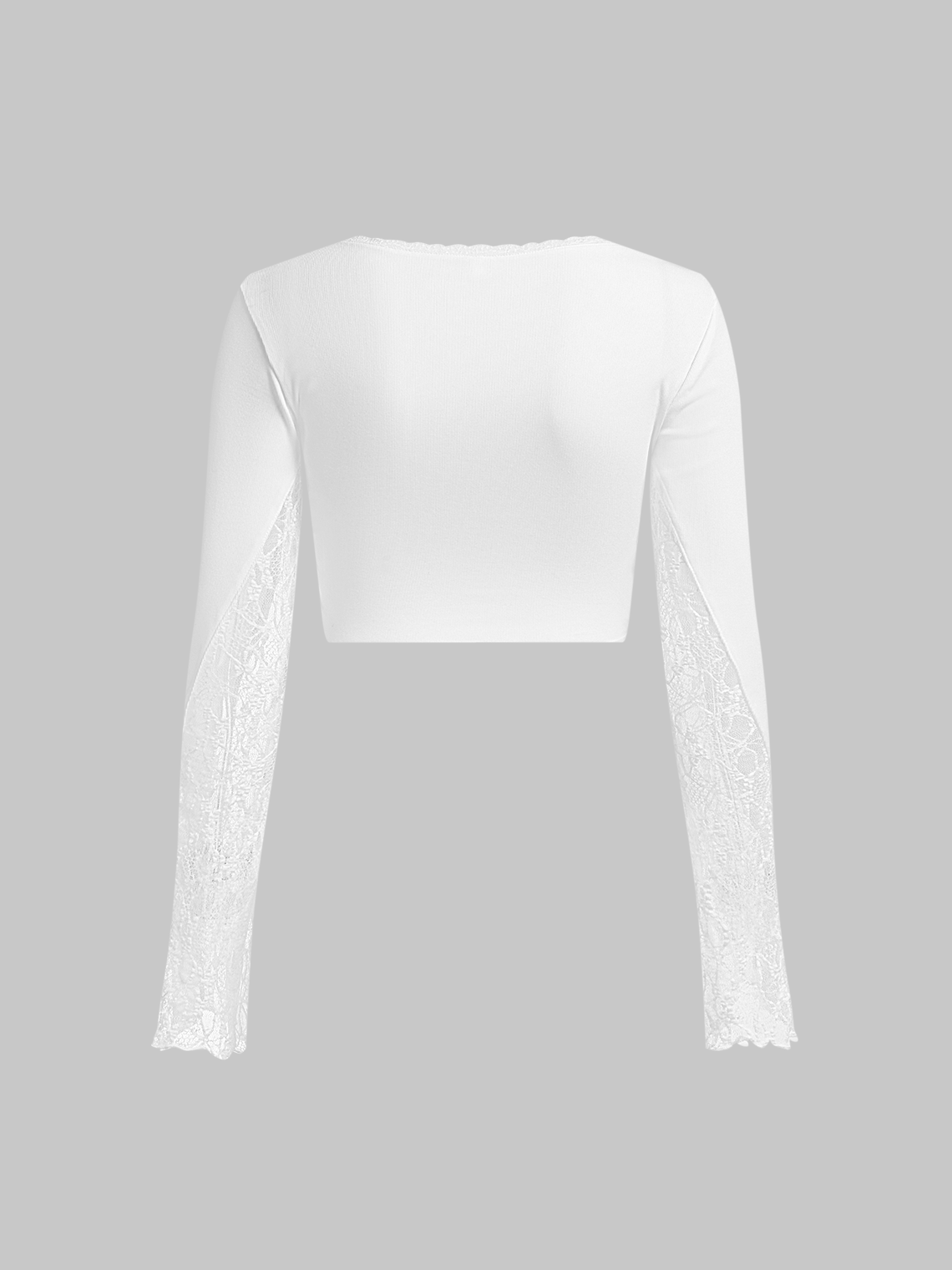 Lace Square Neck Plain Long Sleeve T-Shirt