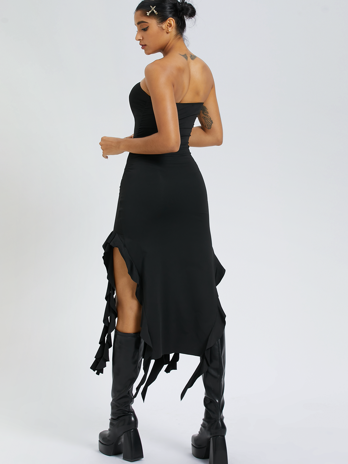 Y2k Balletcore Black Ruffles Tube Dress Midi Dress